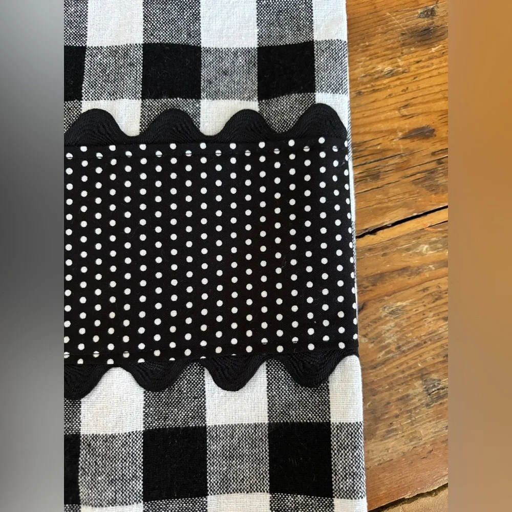 Handmade Kitchen Towels set of 2 Blk & wht buff chck 100% cottn Farmhouse